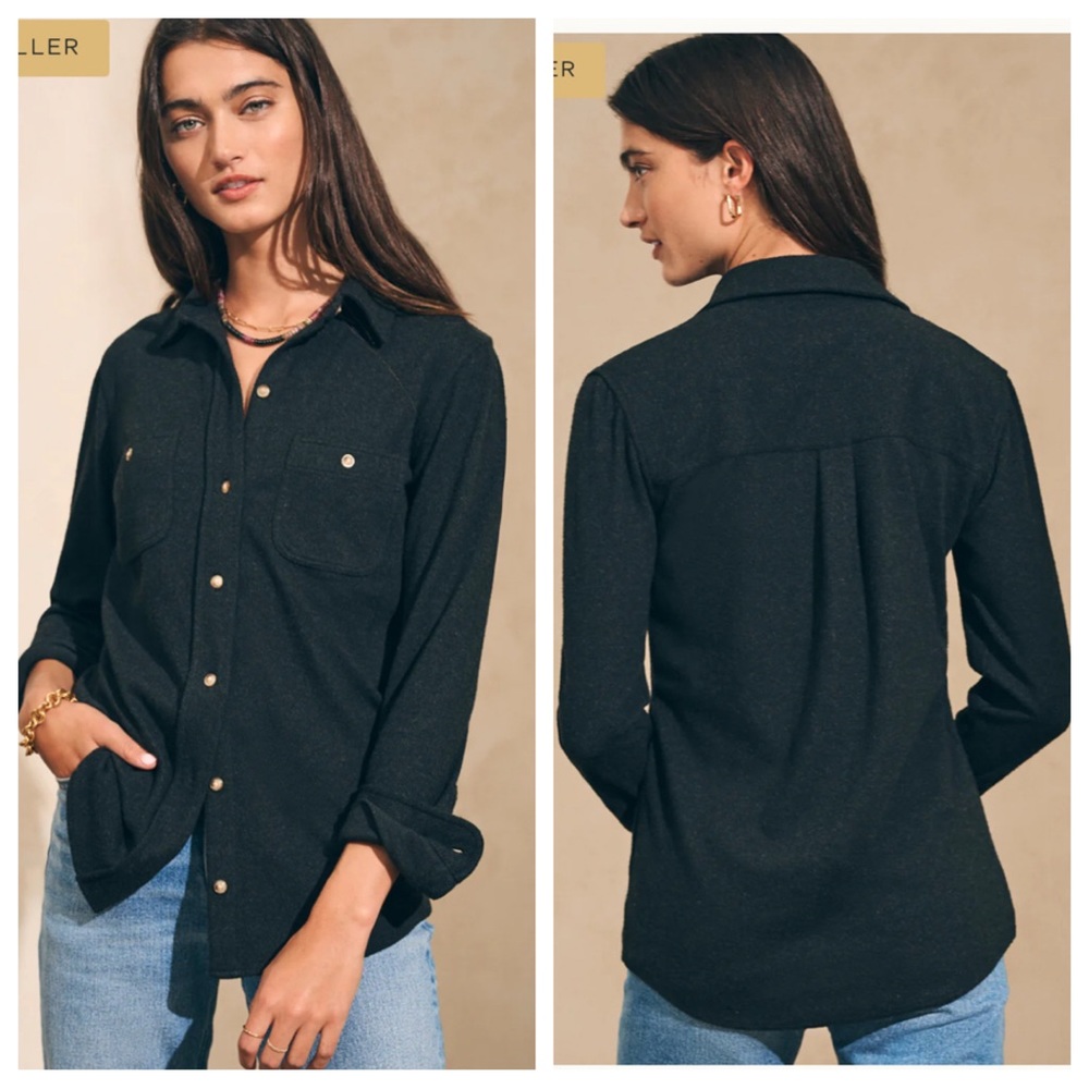 Faherty Black Button-Front Long-Sleeve Shirt